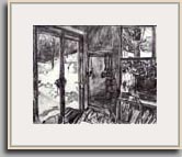 LOOKING OUT FROM THE KITCHEN WITH THE RULE'S HOUSE   2006   ballpoint pen   17¾" X 14¼"